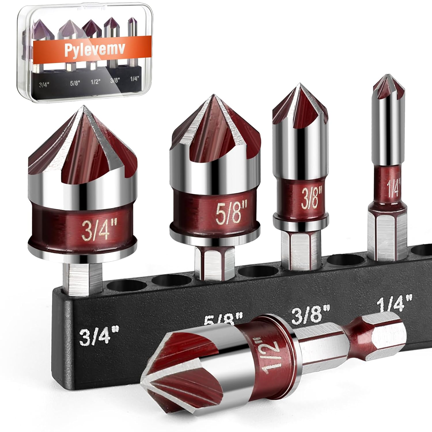 Drill Bit Set - 5Pcs Countersink Drill Bit Set, 82-Degree,