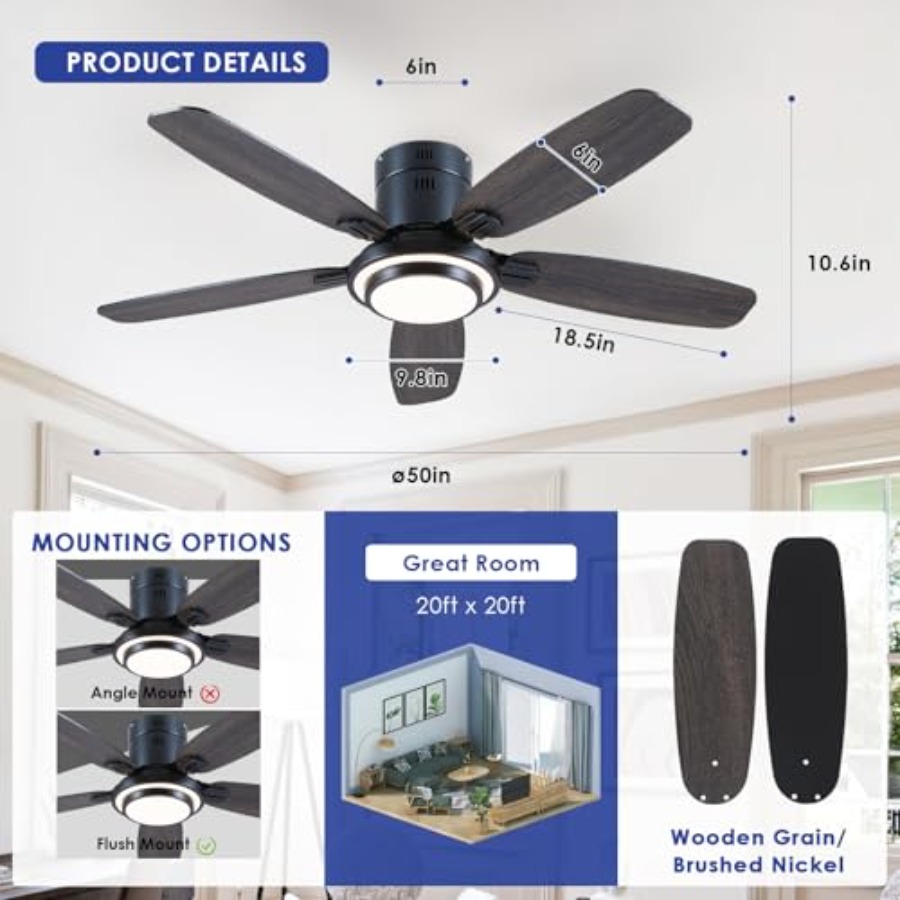 Low Profile Ceiling Fans with  - مراجعة Ceiling Fan Mount وسعره