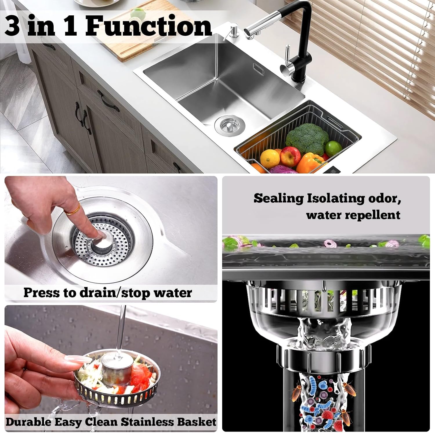 Upgraded 3 in 1 Kitchen Sink D - مراجعة Sink Drain Strainer وسعره